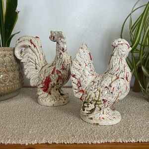 Vintage Speckled Rooster Figurines